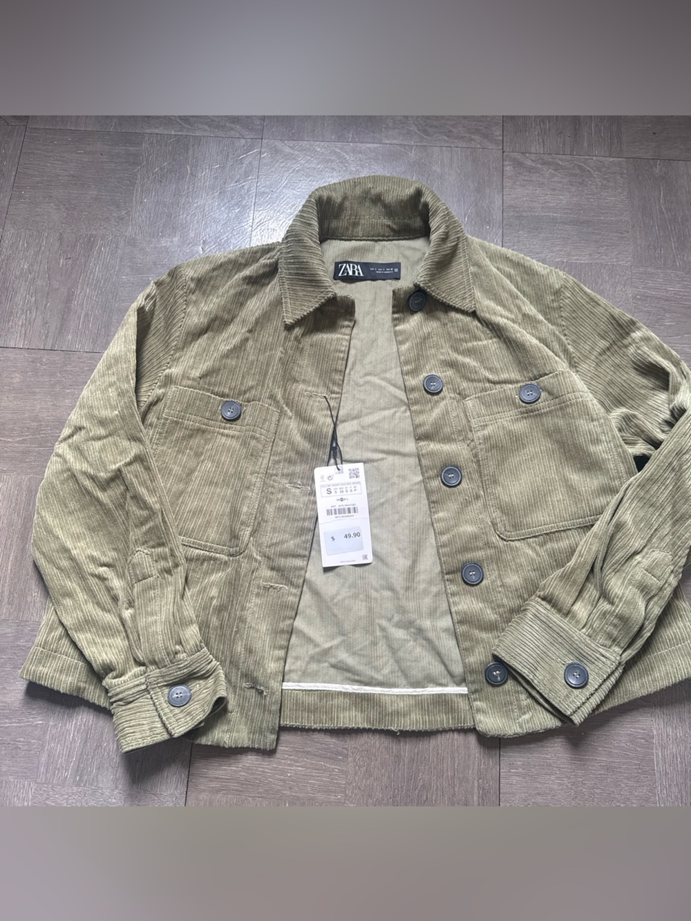 Zara Olive Corduroy Button-Front Shirt Jacket